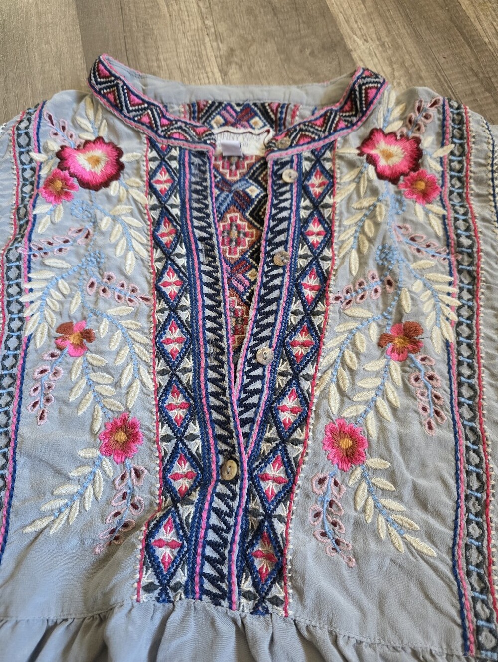 JOHNNY WAS Ellie Silk Dress Embroidered Spell Boho Chic Festivalcore Grey - Picture 5 of 14